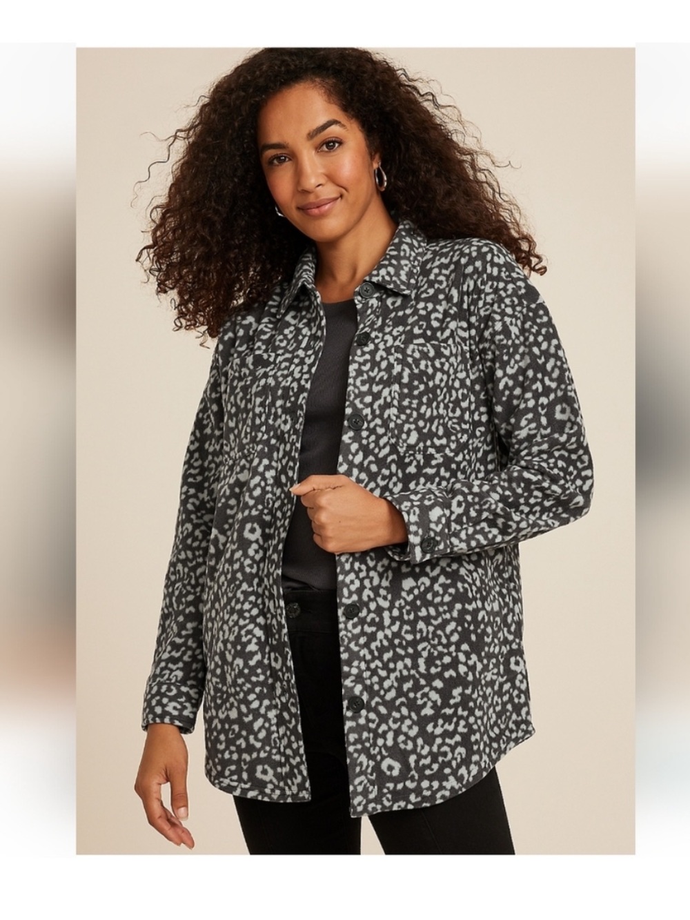Maurice’s Black & Gray Chetah Print Fleece Shacket